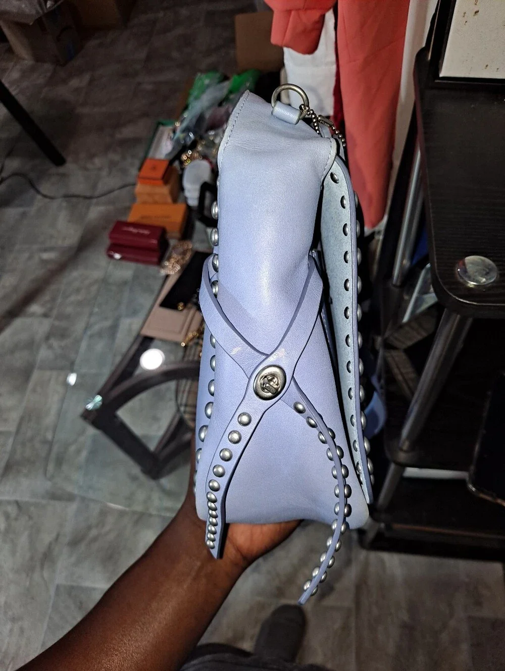 Coach Blue Studded Leather Crossbody Bag